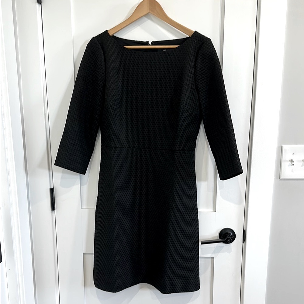NWOT J. Crew Black Sheath Dress Bateau Neckline 3/4 Sleeve